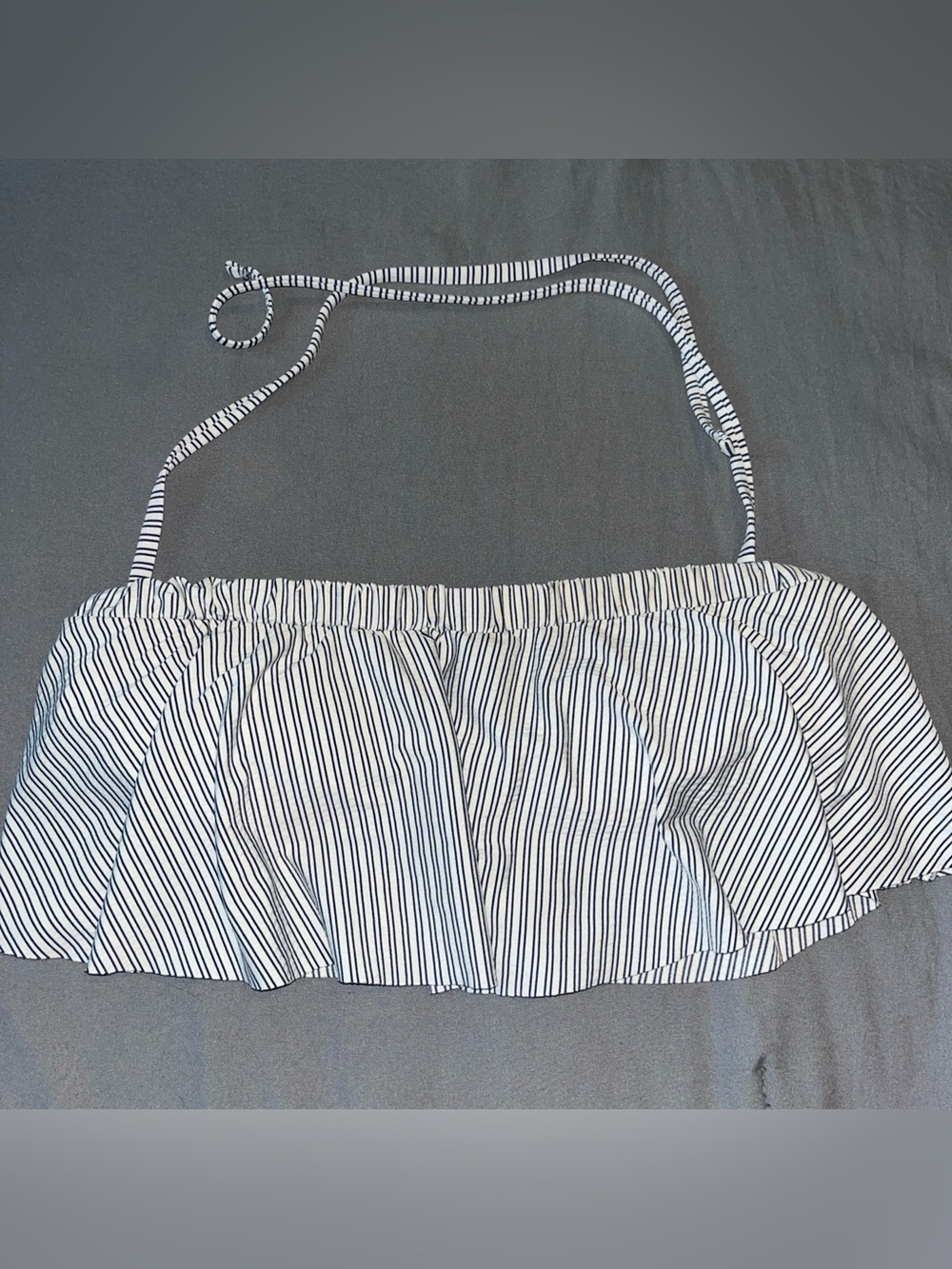 Striped Navy and White Ruffle Bandeau Top